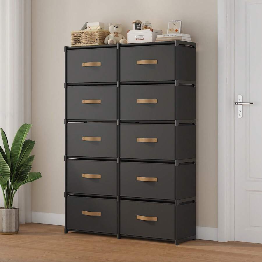 Tủ quần áo vải di động có ngăn kéo, kệ lưu trữ quần áo nhiều tầng, giá treo quần áo độc lập chống bụi, tủ lưu trữ quần áo tiết kiệm không gian cho phòng ngủ, ký túc xá, căn hộ dịp Giáng Sinh