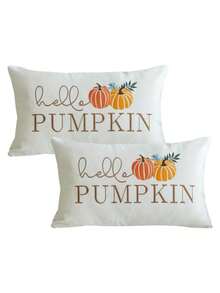 1/2/4pcs,2D Flat Printing Thanksgiving Short PlushPillowcase, Harvest Hello Pumpkin Letters Throw Pillow Covers, Single Side Embroidery, 19.6 X 11.8 Inches, Suitable For Sofa, Living Room, Bedroom Home Decoration, No Pillow Core - Multicolor-d - View 6