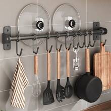 Multifunctional High-Quality No-Drill Kitchen Wall Hook Rack, Spoon Holder, Spatula Hook, Kitchen & Bathroom Accessories, Pot & Pan Hook, Knife Holder - Black - View 6