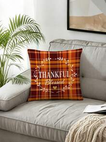 4pcs,American Country Vintage Thanksgiving Plaid Style Pillow Covers,Home Decor,Gift,Polyester Material,Hidden Zipper,No Filling,Suitable For Halloween,Thanksgiving Home Decor,Living Room Decor,Pillow Covers,Cushion Covers,Sofa Decorative Cushions,Pillow Covers,Lumbar Pillow Covers,Soft Cushions. - Multicolor - View 6