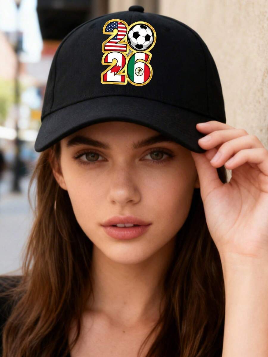 2026 World Cup Soccer Cap – Unisex, Adjustable, With Flag Prints (USA, Mexico, Canada, Brazil, Germany, Argentina). Ideal Outdoor Sun Hat For Matches - 黑色 - 查看 1