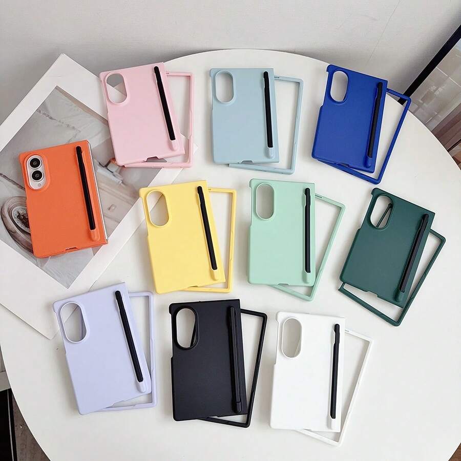 Candy Color Pen Slot Phone Case With 1 Stylus Pen, Hard PC Back Plate Protective Phone Cover Compatible With Samsung Galaxy Z Fold 8