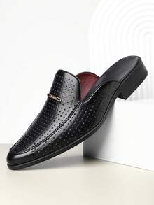 QRLQRL 1 Pair Men's Personalized Breathable Hollow Half-Toe Slip-On Casual Shoes, Summer New Non-Slip Soft Sole Sandals, Suitable For Teenagers Summer Casual Wear, Outdoor Sports, Vacation Travel, Graduation Gift Or Birthday Outfit Accessory - Black - View 1