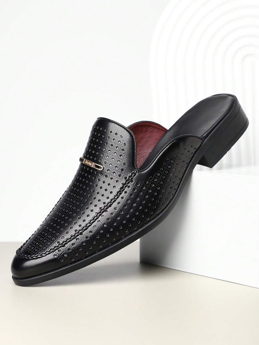 QRLQRL 1 Pair Men's Personalized Breathable Hollow Half-Toe Slip-On Casual Shoes, Summer New Non-Slip Soft Sole Sandals, Suitable For Teenagers Summer Casual Wear, Outdoor Sports, Vacation Travel, Graduation Gift Or Birthday Outfit Accessory - Black - View 1