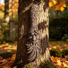 Whimsical Tree Face Garden Decor Outdoor – Spooky Halloween Decorations & Autumn Decor, Resin Wood-Look Wall Hanging Sculpture For Fence, Yard, Patio & Porch - Long-faced Tree Monster - View 7