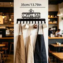 American Style COFFEE BAR Iron Coffee Cup Hooks, Wall-Mounted Multi-Hook Storage Rack, Home Kitchen Restaurant Apron & Utensil Organizer, Commercial Cafe Bar Creative Metal Wall Decor Hooks, Mug Hanging Rack, Home Decor - View 2