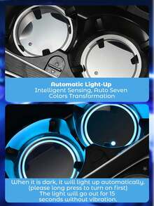 1/2pcs RGB LED Car Cup Holder Light, 7-Color Touch Sensor Cup Mat, USB Rechargeable Waterproof Interior Atmosphere Light, Car/SUV/Truck Cup Holder Decoration Accessory, Gift For Men And Women - LED - View 8
