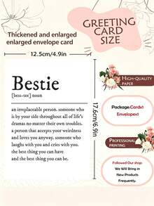 1pc Minimal Text Definition Bestie Friendship Greeting Card, Simple Black Font Sentimental Best Friend Card, Sweet Meaning Present For Female Bestie Birthday Friendship Party, Thicker And Larger Envelope And Card - Multicolor - View 3