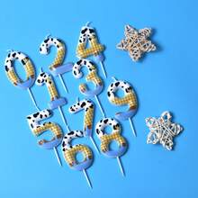 1pc Number 0-9 Birthday Candle, Denim Blue & White Handmade Design, Cake Decoration Topper, Suitable For Birthday Party Dessert Table Birthday Candle - View 6