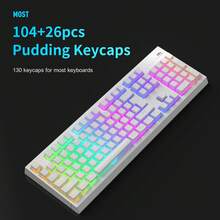 MageGee 130-Key Pudding Keycaps, Juego de Teclas PBT Personalizable, Altura OEM, Adecuado para Teclados 100%, 75%, 65%, 60%: Pudding Blanco - Blanco - Ver 7