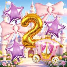 Dream Princess Carriage Balloon Set, Includes Gold Number, Bow, Star And Carriage Balloons, Suitable For Princess Theme Birthday Decoration, Fairy Tale Style Party And Other Occasions - View 5