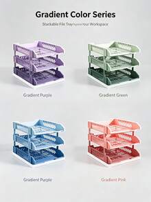 Foldable Plastic File Rack, 3-Tier And 4-Tier Gradient Color Foldable File Tray, Stackable Letter Tray File Organizer Storage Rack, Transparent Desktop File Organizer, Suitable For School Office Home, File Storage Basket Office Desktop Accessories - Gradient File Disk - View 6