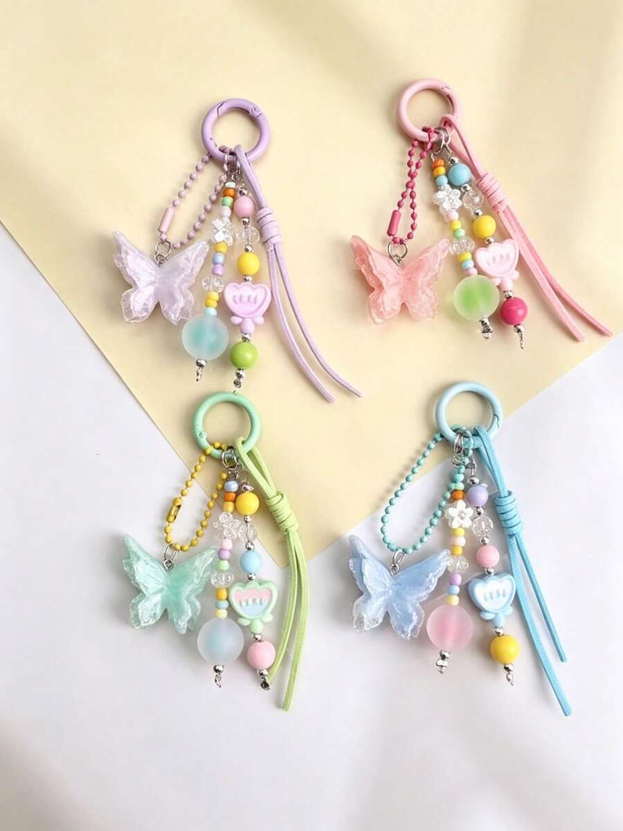 1pc Resin Flower Butterfly Bag Charm, Cute Girly Backpack Pendant - Multicolor - View 1