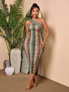 BIUBIU Vestido midi de punto ajustado sin mangas para tallas grandes, diseño de cuello asimétrico y espalda descubierta, vestido ajustado de alta calidad para estilo de resort, vacaciones y fiestas de mujer - Albaricoque rojo - Ver 4