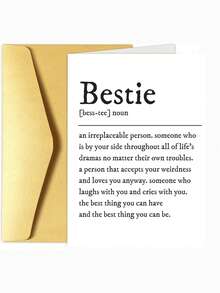 1pc Minimal Text Definition Bestie Friendship Greeting Card, Simple Black Font Sentimental Best Friend Card, Sweet Meaning Present For Female Bestie Birthday Friendship Party, Thicker And Larger Envelope And Card - Multicolor - View 6