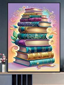 1pc Diamond Painting Kit, Vintage Magic Book Stack Diamond Art, Handmade DIY Rhinestone Decor Painting, Dreamy Art Wall Decor For Study Bedroom, Holiday Gift - round diamond - View 3
