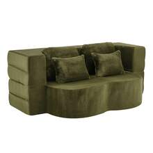 Large Modern White 2 Seat Sofa With 4 Throw Cushions, High Density Foam Folding Mattress, Suitable - 綠色雙座 - 查看 8