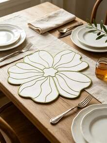 12pcs, Blue 5-Petal Flower Fabric Embroidered Placemats, Non-Slip Heat-Resistant Table Mats, Odorless, Durable And Washable Dish Pads, Practical And Highly Attractive Table Mats, Suitable For Restaurants, Cafes, Homestays, Compatible With Festivals, Parties, Gatherings, Birthdays, Weddings, Dinners. - Multicolor - View 12