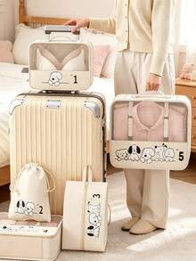 Cute Cartoon Print Travel Storage Bag Lightweight Mesh Clothes Packing Cubes Portable Zipper Shoe Bag Drawstring Underwear Cosmetic & Makeup Pouch - View 1
