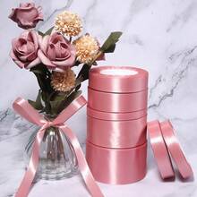 1 捲粉色緞面絲帶，純色亮面布料，適用於 DIY 結婚邀請函、裝飾蝴蝶結製作、禮物包裝、派對裝飾、縫紉手工、新娘花束配件、婚禮配件 - 粉色 - 查看 4