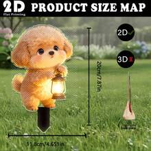 2D Flat Design, 1pc Cute Puppy Holding Glowing Light Garden Stake, Outdoor Yard Decor, Easter Garden And Flower Bed Decoration, Memorial Decor For Mourning And Cemetery, Tombstone Decoration - A - View 2