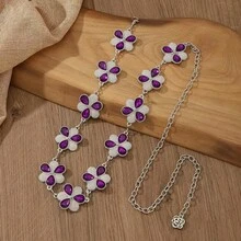 Ins High-End Clover Rhinestone Inlaid Women's Metal Waist Chain For Suit Skirt And Jeans - Purple - View 1