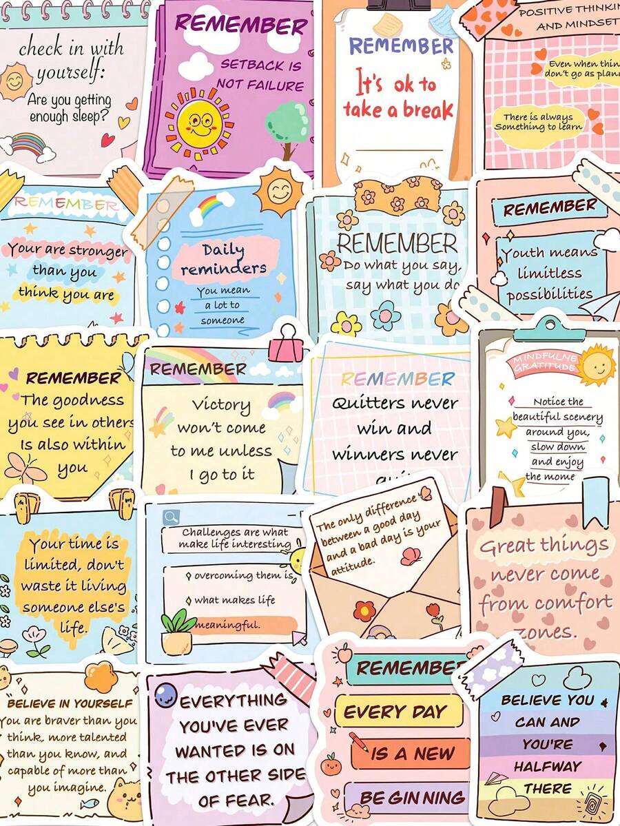 50Pcs Inspirational English Stickers, Decorative Decals For Water Tumbler, Laptop, Phone Case, Luggage, Office & Scrapbook, Ideal Birthday Gift, School Reward & DIY Craft Supplies School Supplies - 50pcs - View 1