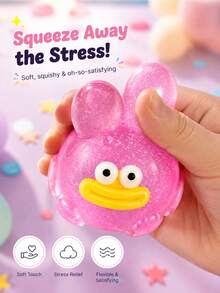Cute Transparent Glitter Rabbit Squishy, Cute Long-Eared Animal Stress Relief Toy, Portable Hand Sensory Toy & Party Gift - Multicolor - View 9
