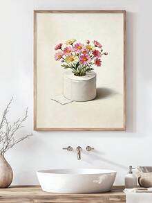 1pc Funny Mouse Holding Toilet Paper Art Print, Toilet Paper Flowers Print, Festival Gift, Suitable For Bedroom,Living Room, Bathroom,Wall Arts,Wall Decor,Home Decor,Room Decor, Canvas Wall Art, Posters, Wall Art With Frame, Optional Frame ﻿ ﻿ - 1PCS - View 6