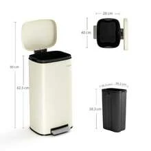 Pedal Kitchen Bin With Soft Close Lid, Step-On Trash Can With Inner Bucket, Durable Steel Body, Hands-Free Waste Disposal, Beige/ 50L - Beige - View 2