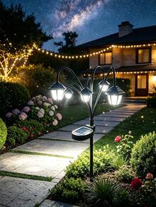 Outdoor Solar Wasserdichte Laterne (1 Stück) - Vintage Garten Stil Design - Weißes LED Licht - Dekorative Ambient Beleuchtung für Veranda, Gehweg und Garten; 6-Kopf Laterne Bodenleuchte - Weiße Laternen - Übersicht 2