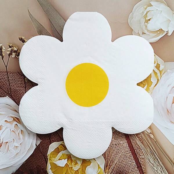 60/20pcs White Daisy Shaped Napkins, Sunflower Print Party Decoration Disposable Napkins, Suitable For Birthday, Wedding Party Supplies, Table Decor, Gift Giving, Indoor Home Decor, Theme Party And Other Occasions