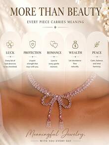 outingfit 1pc New Rhinestone Bow Tassel Necklace, European & American Party Style Sparkling Crystal Collarbone Chain - Silver - View 6