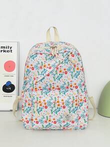 3 PiecesCasual College Style Floral Pattern Backpack Set, Includes Backpack, Lunch Bag And Pencil Case, With Laptop Compartment, Adjustable Shoulder Straps, Multi-Pocket Large Capacity, Multi-Function School Bag Set, Suitable For Girls/Teens/College Students/Graduates Daily Use/Vacation/Travel/Back To School. - 2347 - View 12