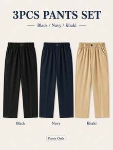3-Pack Classic Versatile School Style Long Pants For Boys Of All Ages, Suitable For Weddings, Parties, Performances, Daily Wear, School And Other Occasions - Multicolor - View 2