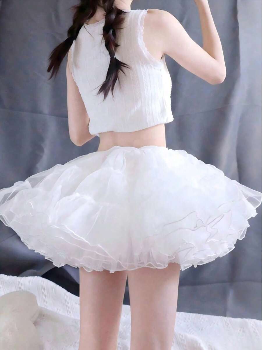 1 Peça de Acessório de Cabelo Lolita Bridal Underskirt com Silhueta Volumosa, Confeccionado com Quatro Camadas de Renda, Adequado para Temporadas de Casamento na Igreja, - Branco - Visão 1