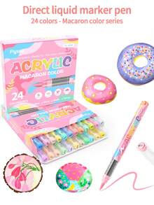 Acrylic Marker Pens, 24 Colors Acrylic Felt, Liquid Acrylic Pen Direct Acrylic Paint Marker For Adults, Acrylic Marker For Coloring, Stone, Calligraphy, Wood, Canvas, Glass, Ceramic - Multicolor - View 3
