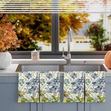 2/4/48pcs Blue & Yellow Floral Lemon Pattern Printed Kitchen Towels - Ultra Soft, Highly Absorbent Polyester Dish & Hand Towels, Perfect For Holiday Decor, Kitchen Decor, Party Decor - Multicolor - View 7