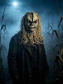 1pc Halloween Burlap Scarecrow Mask Haunted House Escape Room Mystery Bar Party Costume Latex Head Cover - Multicolor - View 3
