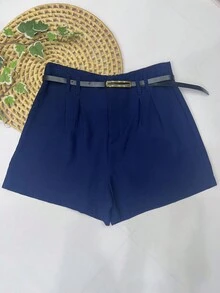 Shorts Marrant With Belt And Pocket, High Waist - 藏蓝色 - 查看 5