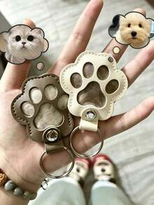 1pc Leather Paw Print Pet Memorial Keychain, Cat Dog Pet Hair Memorial Pendant, Portable Hair Storage Memorial Gift - Multicolor - View 2