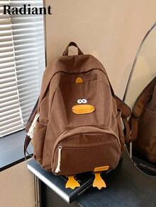2026 New High-Cost-Performance Student Backpack, Canvas & Corduroy Minimalist Large Capacity Duck Pattern Middle School Student Bag - Coffee - View 10