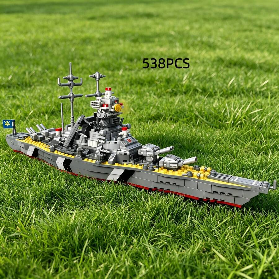 538PCS Military Theme Building Blocks Toy High Difficulty Detailed Ship Hull Assembly Set 3D Structure Vessel Model Puzzle Toy Desk Ornament Living Room Room Decoration Holiday Gift - Multicolor - View 1