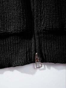 Men's Fashion Casual Versatile Solid Color Minimalist Zip-Up Sweatshirt Long Sleeve Loose Ribbed Hooded Sweatshirt Pocket Knit Sweatshirt Jacket Autumn/Winter - Black - View 10