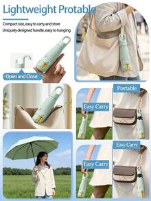 1pc 50% Off Mini Travel Folding Umbrella, Compact Portable Pocket Sun Umbrella, Capsule Style UV Protection Sun And Rain Umbrella, With Rotatable Open/Close Ring Handle, Suitable For Travel, Hiking, College Students, Office Workers, Back To School, Outdoor Essential - Multicolor - View 5