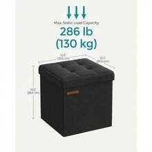 SONGMICS Storage Ottoman, Foldable Small Ottoman Foot Rest, 10.5 Inches Foot Stool, Cube Ottoman With Storage, Load Up To 286 Lb, For Living Room, Bedroom, Dorm, Ink Black - 黑色 - 查看 3