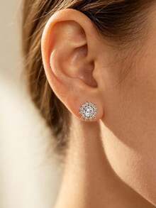 1 Pair S925 Sterling Silver Inlaid Synthetic Zirconia Sunflower Stud Earrings, Elegant Elegant Women's Daily Wear Quality Jewelry - Silver - View 5