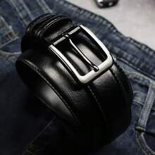 Men's Alloy Buckle Belt, Business Casual Style, Versatile Pants Belt, Pin Buckle Design, No Hole Required, Easy Adjustment, Fine Texture, Soft Touch, Suitable For Daily Commute, Workplace Wear, Dating And Gatherings - Black - View 9
