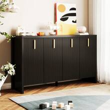 Modern Sideboard Black Minimalist With Adjustable Shelves - 黑色 - 查看 2