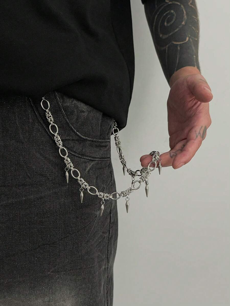 1pc Punk Rock Style Geometric Hollow Chain Rivet Tassel Pendant Men's Fashion Pants Chain, Hip Hop Casual Daily Wear, Horror Party, Rock Carnival, Street Photography, Couple Date Men's Versatile Pants Chain Gift